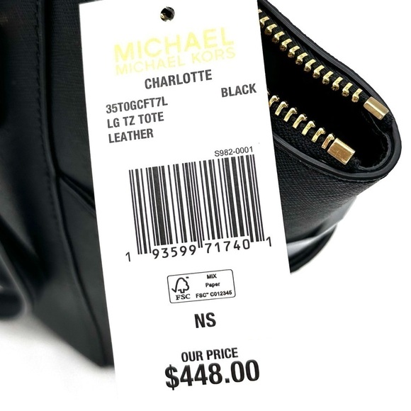 Michael Kors Large Charlotte Tote Bag Luggage Leather Black (NWT) - Picture 12 of 12